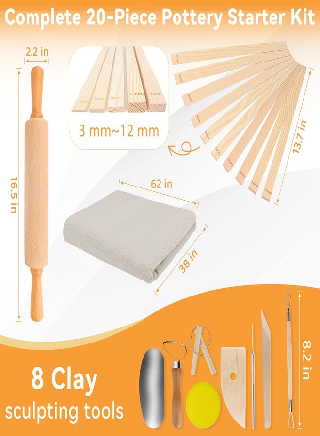 Pletpet 20Pcs Pottery Teaching Kit, Pletpet Pottery Tools Kit with 1 Wooden Rolling Pin, 10 Pottery Teaching Rolling Mud Sticks, 8 Clay Sculpting Tools and 1 Premium Linen for Ceramic,Polymer Clay & Beginners - Image 2