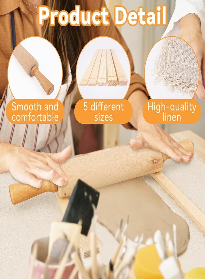 Pletpet 20Pcs Pottery Teaching Kit, Pletpet Pottery Tools Kit with 1 Wooden Rolling Pin, 10 Pottery Teaching Rolling Mud Sticks, 8 Clay Sculpting Tools and 1 Premium Linen for Ceramic,Polymer Clay & Beginners - Image 3