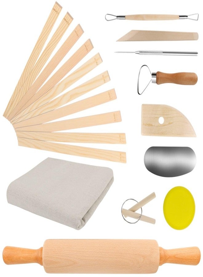Pletpet 20Pcs Pottery Teaching Kit, Pletpet Pottery Tools Kit with 1 Wooden Rolling Pin, 10 Pottery Teaching Rolling Mud Sticks, 8 Clay Sculpting Tools and 1 Premium Linen for Ceramic,Polymer Clay & Beginners - Image 1