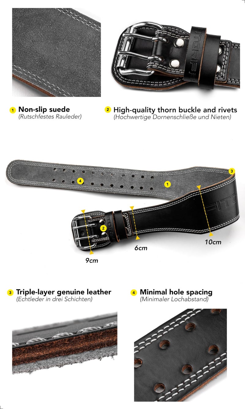 FitgriffÂ® Classic Weight Lifting Belt (100% Leather) for Men and Women - Gym Belt for Squats, Deadlift, Back Support (XL, Black (4 inch)) - Image 3