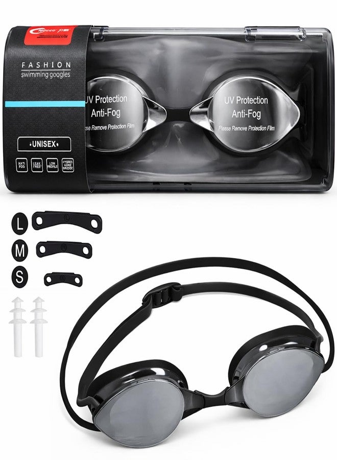 Lyrovo Unisex Swimming Goggles with UV Protection & Anti-Fog Lenses | Leak-Proof Swim Goggles with Adjustable Nose Bridge & Silicone Strap | For Adults & Teens (Black) - Image 1