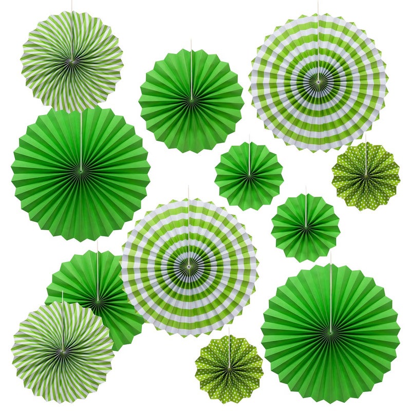 ONUPGO Paper Hanging Ornament 12PCS Green Fiesta Paper Fans Vibrant Colors for Wedding Birthday Baby Shower Event Decorations