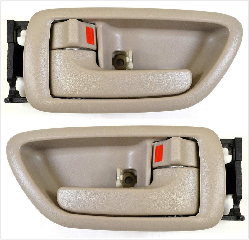 Eynpire 8076 Interior FrontRear Left Driver Side Right Passenger Side Pair Set Door Handle Beige for 20012007 Toyota Sequoia 20042006 Toyota Tundra Crew Cab ONLY