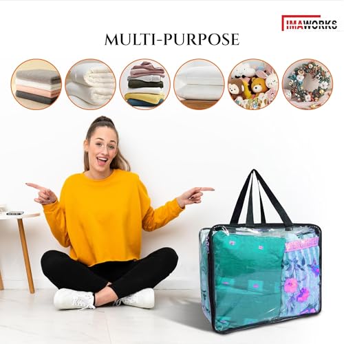 IMAWORKS Clear Transparent Clothes Storage Bags | Plastic Blanket Storage Bags, Saree Covers with zip | Saree Organizer for Wardrobe | Transparent Storage Bag for Blenket, Clothes (4) - Image 4