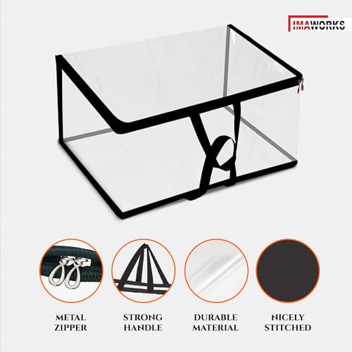 IMAWORKS Clear Transparent Clothes Storage Bags | Plastic Blanket Storage Bags, Saree Covers with zip | Saree Organizer for Wardrobe | Transparent Storage Bag for Blenket, Clothes (4) - Image 3