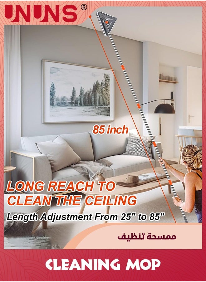 UNUNS - 85 Inch ​Wall Mop With Long Handle,360° Rotating Microfiber Dust Mop,Skirting Cleaning Tool Ceiling Gasket Window Cleaning Kit With 6 Replacement Pads And 25" To 85" Extension Pole - Image 1