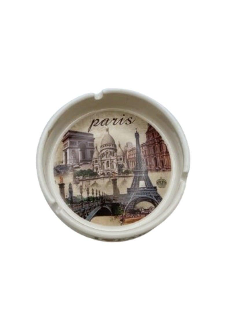 Liying Paris Iconic Locations Designed Ceramic Glass Ashtray for Home Office Outdoor Decorative, Clear Table top Ash Tray for Cigarettes (10cmx11cmx3cm)  - Image 2