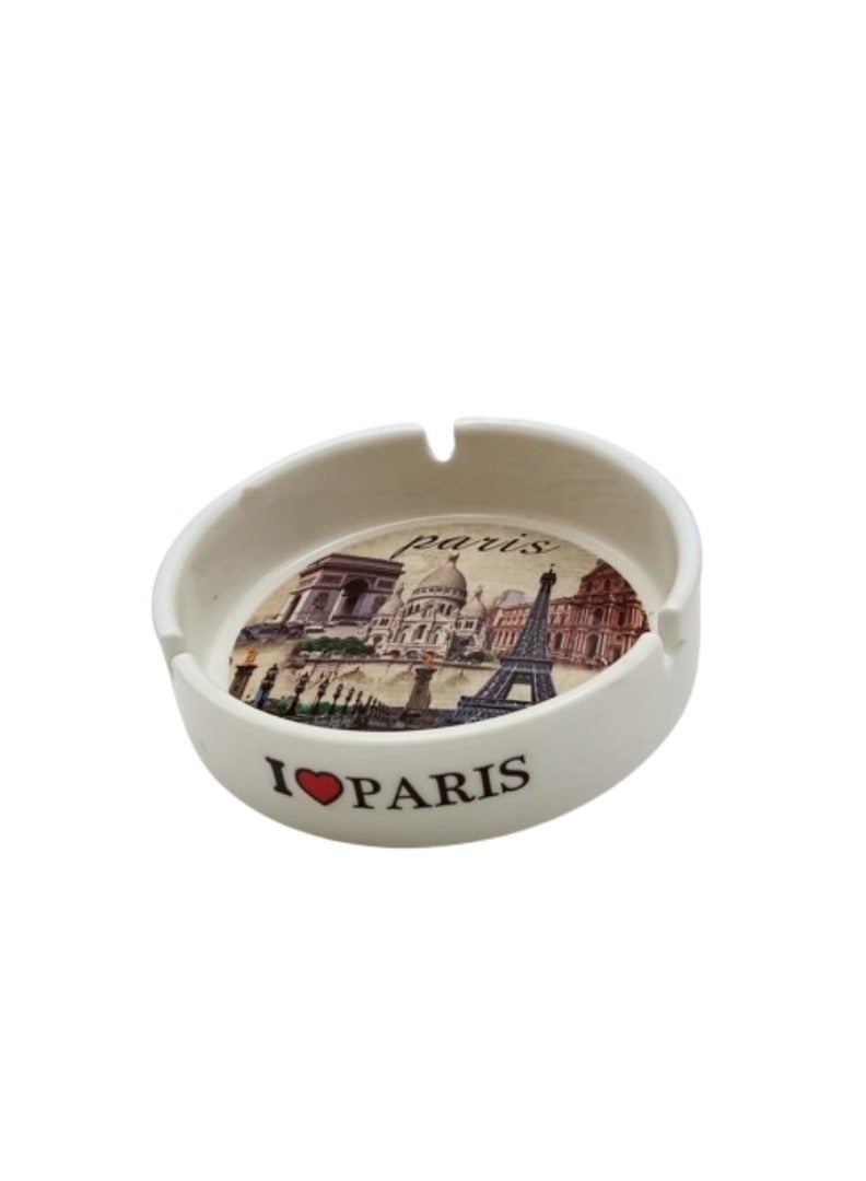 Liying Paris Iconic Locations Designed Ceramic Glass Ashtray for Home Office Outdoor Decorative, Clear Table top Ash Tray for Cigarettes (10cmx11cmx3cm)  - Image 1