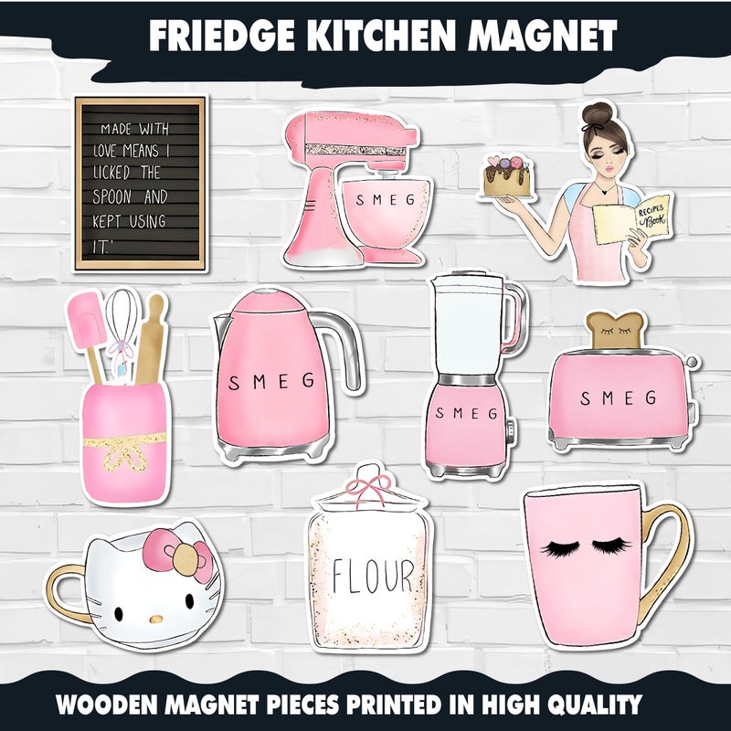 Fridge Magnet, Pink S.M.E.G Magnets Collection 11 Pieces, Magnetic Fridge Decor, Decorative Magnets, Strong Magnet, Magnetic Stickers, Fridge Magnet Set, S.M.E.G Refrigerator Magnets - Image 2