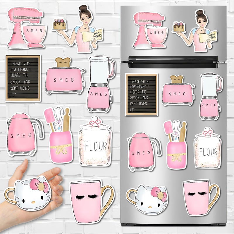 Fridge Magnet, Pink S.M.E.G Magnets Collection 11 Pieces, Magnetic Fridge Decor, Decorative Magnets, Strong Magnet, Magnetic Stickers, Fridge Magnet Set, S.M.E.G Refrigerator Magnets - Image 1