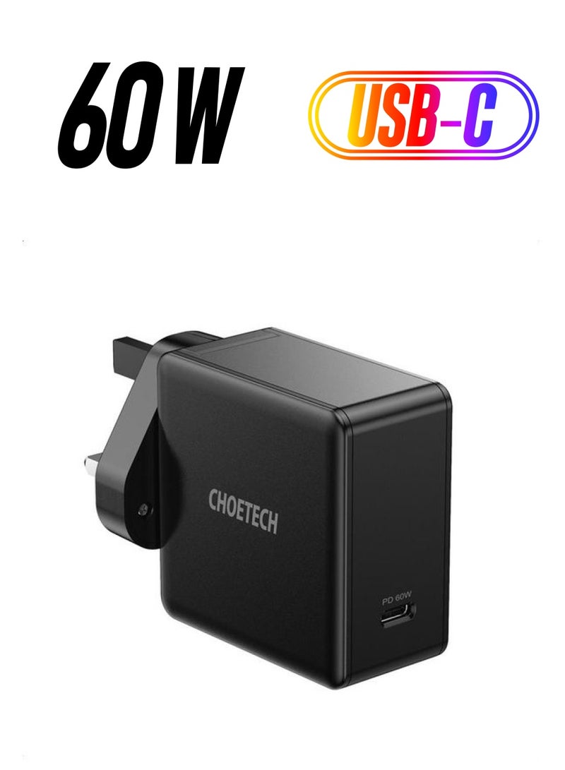 CHOETECH 60W USB-C PD Charger For Apple iPhone 13/12/MacBook Pro/Air And iPad Pro Black - Image 1