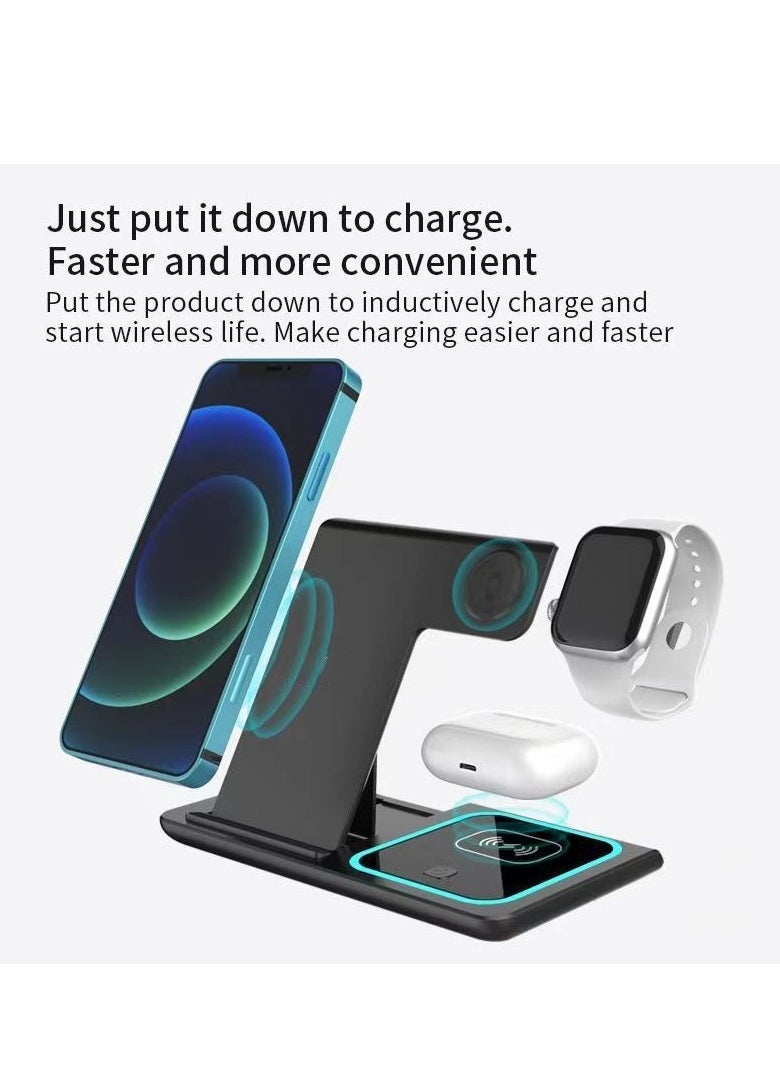 Beauenty - Wireless Charger iPhone Charging Station: 3 in 1 Charger Stand Multiple Devices for iPhone 16/15/14/13 /Plus/Pro/Pro Max/12/11 - Watch 10/9/8/Ultra 2/Ultra/SE/7/6/5/4/3/2 Series - AirPods 4/3/2/Pro - Image 1