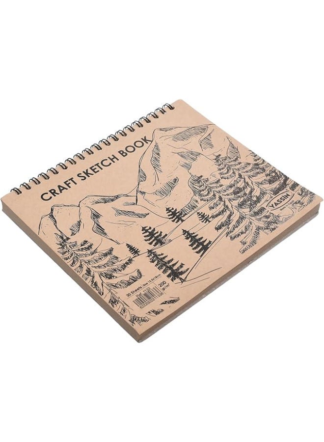ياسين دفتر رسم حرفي، 30 ورقة، مقاس 15×18 سم، مُغلّف بسلك، 200 جرام للمتر المربع، مناسب للأعمال الفنية المضغوطة - Image 2