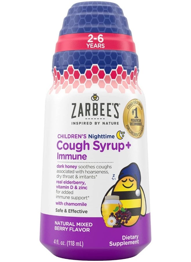 Zarbee's Zarbee's Kids Cough + Immune Nighttime for Children 2-6 with Dark Honey, Vitamin D & Zinc  - Image 1