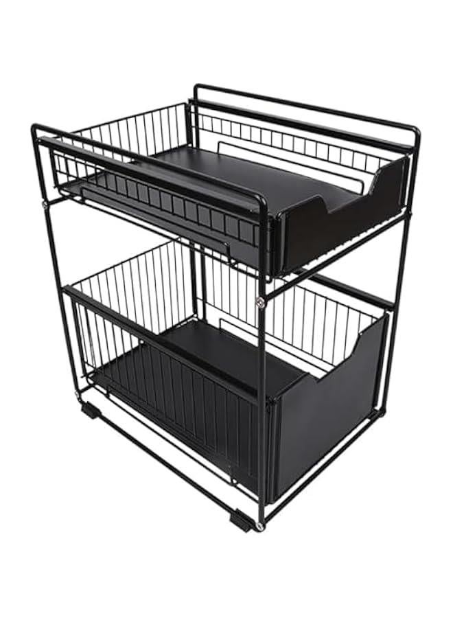 HOOKOR Under Sink Cabinet Organizer, 2 Tier Sliding Cabinet Basket with Storage Drawer, Desktop Organizer for Kitchen Countertop Pantry Bathroom  - Image 1