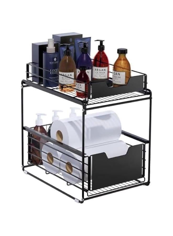 HOOKOR Under Sink Cabinet Organizer, 2 Tier Sliding Cabinet Basket with Storage Drawer, Desktop Organizer for Kitchen Countertop Pantry Bathroom  - Image 2