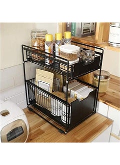 HOOKOR Under Sink Cabinet Organizer, 2 Tier Sliding Cabinet Basket with Storage Drawer, Desktop Organizer for Kitchen Countertop Pantry Bathroom  - Image 5