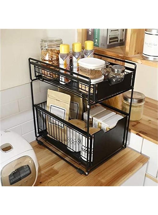 HOOKOR Under Sink Cabinet Organizer, 2 Tier Sliding Cabinet Basket with Storage Drawer, Desktop Organizer for Kitchen Countertop Pantry Bathroom  - Image 5