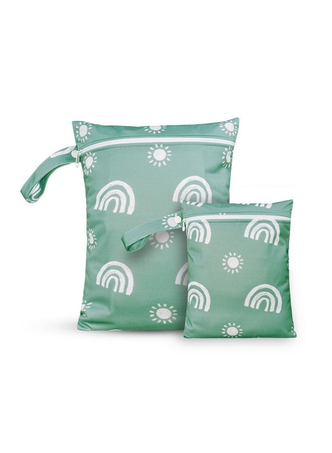 CoolaPeach 2 Pcs Wet Bags Waterproof Reusable Zippered Pocket Cloth Diaper Wet Dry Bags for Travel Beach Pool Swim, Baby Diapers,Gym Yoga Wet Clothes,Swimsuit,water wipes(Rainbow Green) - Image 1