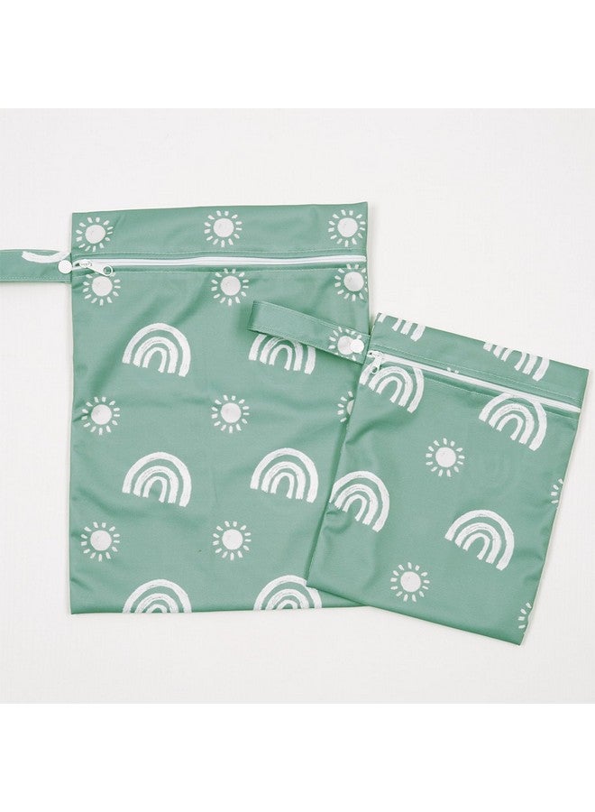 CoolaPeach 2 Pcs Wet Bags Waterproof Reusable Zippered Pocket Cloth Diaper Wet Dry Bags for Travel Beach Pool Swim, Baby Diapers,Gym Yoga Wet Clothes,Swimsuit,water wipes(Rainbow Green) - Image 2