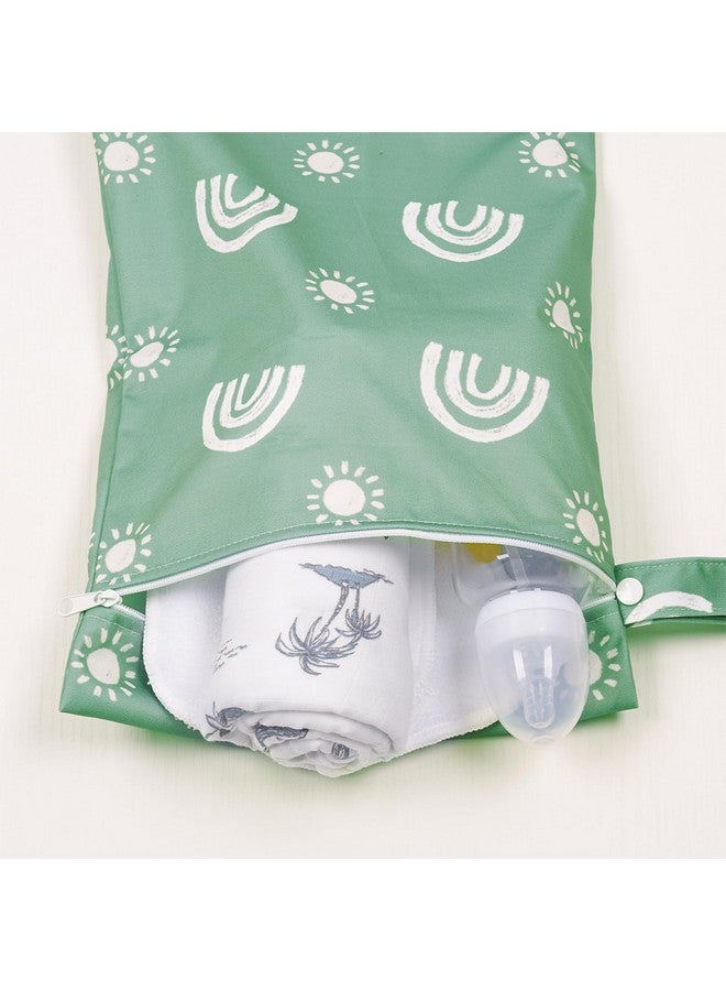 CoolaPeach 2 Pcs Wet Bags Waterproof Reusable Zippered Pocket Cloth Diaper Wet Dry Bags for Travel Beach Pool Swim, Baby Diapers,Gym Yoga Wet Clothes,Swimsuit,water wipes(Rainbow Green) - Image 4