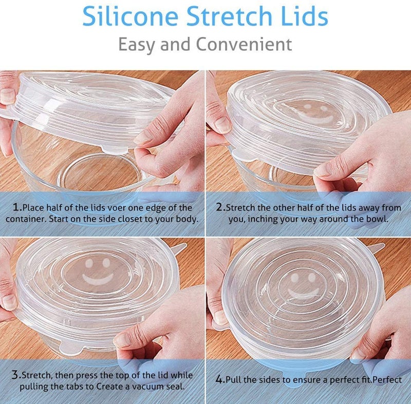 Rezdax Silicone Stretch Lids,12 Pcs Reusable Magic Lids Fit Various Sizes And Shapes Of Containers,Durable Food Storage Covers For Bowls,Keeping Food Fresh - Blue - Image 4