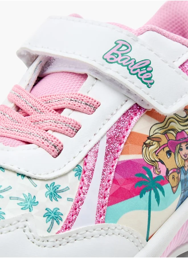 باربي Girls Print Light-Up Sneakers with Hook and Loop Closure