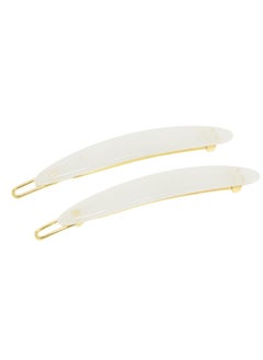 French Amie Narrow Oblong Small 2 14 Celluloid Acetate Set of 2 Side Slide In Hair Clip Barrettes with Tige Boule Clasp for Girls and Women Made in France Natural White