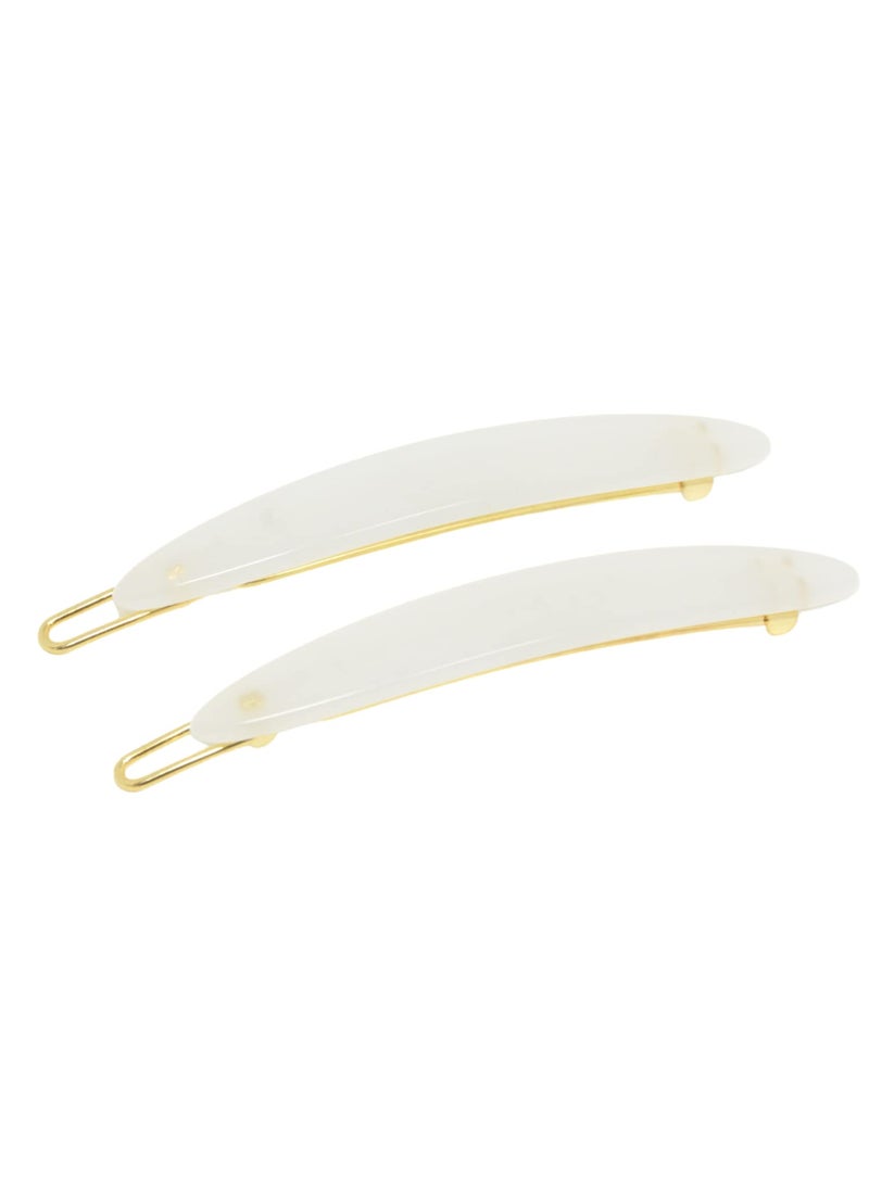 French Amie - French Amie Narrow Oblong Small 2 14 Celluloid Acetate Set of 2 Side Slide In Hair Clip Barrettes with Tige Boule Clasp for Girls and Women Made in France Natural White - Image 1