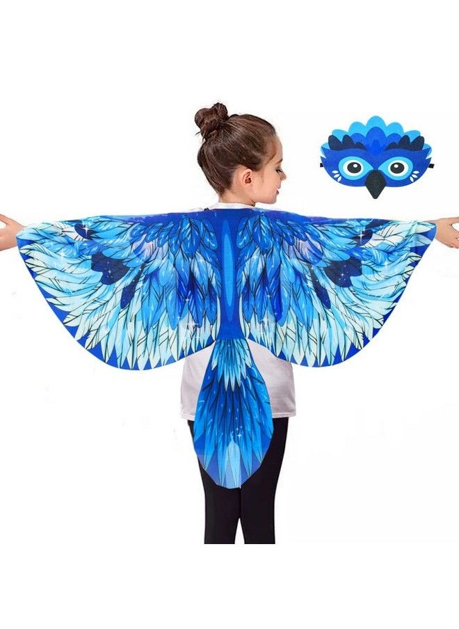 iROLEWIN - Birdwingscostume For Kids And Headband Eagleparrot Dressupwings For Girls Boys Halloweenparty Favors (Blue) - Image 1