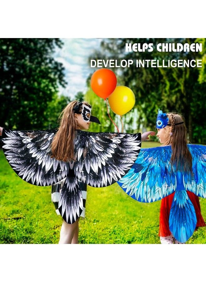 iROLEWIN - Birdwingscostume For Kids And Headband Eagleparrot Dressupwings For Girls Boys Halloweenparty Favors (Blue) - Image 1