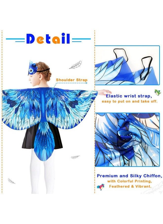 iROLEWIN - Birdwingscostume For Kids And Headband Eagleparrot Dressupwings For Girls Boys Halloweenparty Favors (Blue) - Image 1