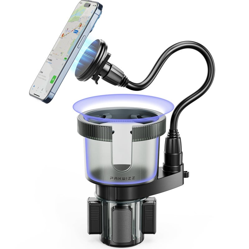 2in1 Car Cup Holder Expander for Phone MagSafe Upgraded Cup Holder Phone Mount for Car Compatible with Yeti 202630 oz Hydroflask 3240 ozLarge Bottles in 284 Transparent Black