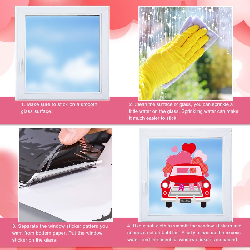 Whaline 9 Sheets Valentine's Day Cartoon Window Cling Stickers Red Pink Love Heart Cake Gnome Reusable Window Decals for Wedding Anniversary Party Home Office Classroom Decoration - Image 3