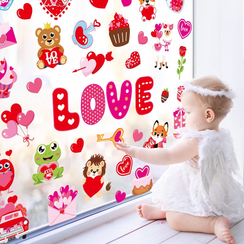 Whaline 9 Sheets Valentine's Day Cartoon Window Cling Stickers Red Pink Love Heart Cake Gnome Reusable Window Decals for Wedding Anniversary Party Home Office Classroom Decoration - Image 4