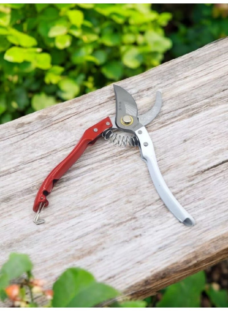 Garden Pruning Shear, Red Handle, Steel Blade, Manual Plant Scissors - Image 1