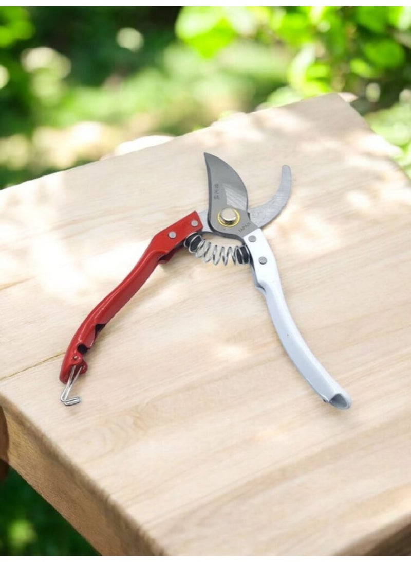 Garden Pruning Shear, Red Handle, Steel Blade, Manual Plant Scissors - Image 2
