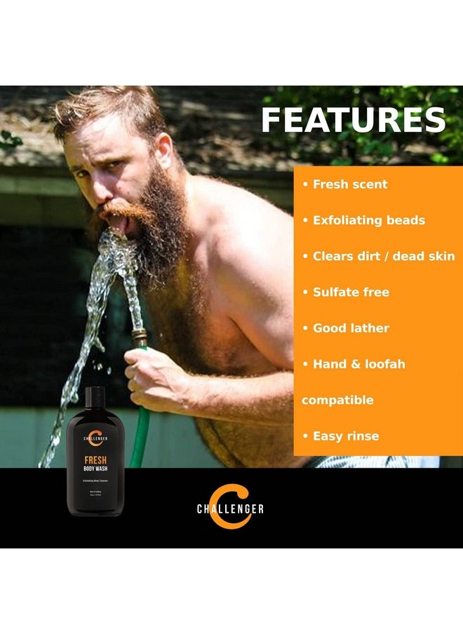 Challenger - Men’S Fresh Body Wash 16 Ounce | Exfoliating Cleanser With Aloe Vitamin E Tea Tree & Jojoba Oils | Moisturizing Scrubbing Lather For Smooth Strong Skin | Gentle Cleaning - Image 1