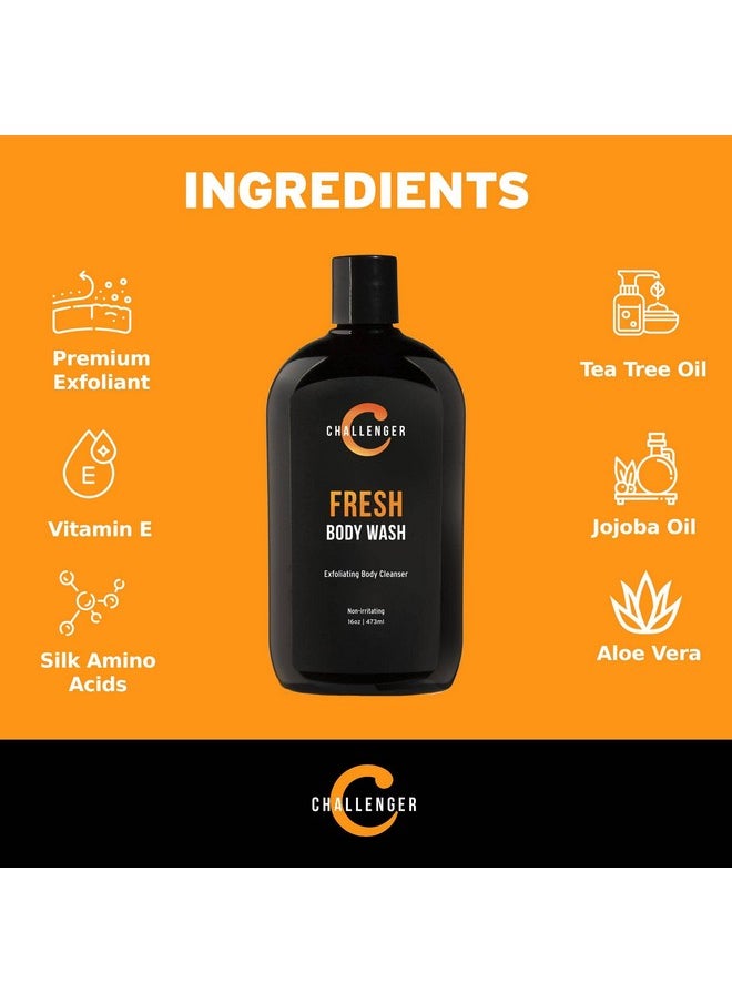 Challenger - Men’S Fresh Body Wash 16 Ounce | Exfoliating Cleanser With Aloe Vitamin E Tea Tree & Jojoba Oils | Moisturizing Scrubbing Lather For Smooth Strong Skin | Gentle Cleaning - Image 1