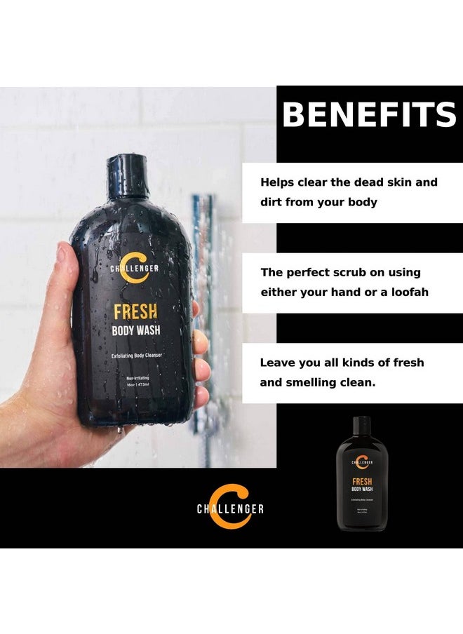 Challenger - Men’S Fresh Body Wash 16 Ounce | Exfoliating Cleanser With Aloe Vitamin E Tea Tree & Jojoba Oils | Moisturizing Scrubbing Lather For Smooth Strong Skin | Gentle Cleaning - Image 1