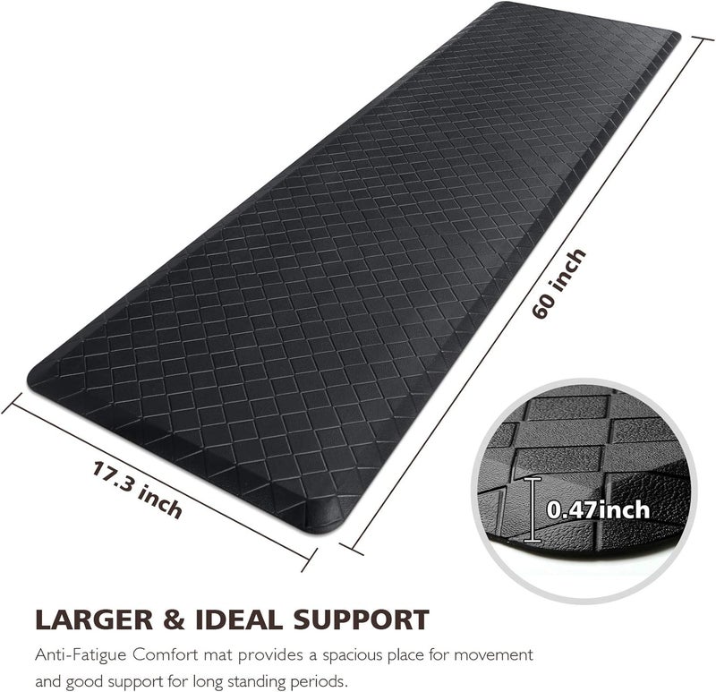 HappyTrends Kitchen Mat Cushioned Anti-Fatigue Floor Mat,17.3"x60",Thick Waterproof Non-Slip Heavy Duty Ergonomic Comfort Rug for Kitchen,Floor,Office,Sink,Laundry,Black - Image 2
