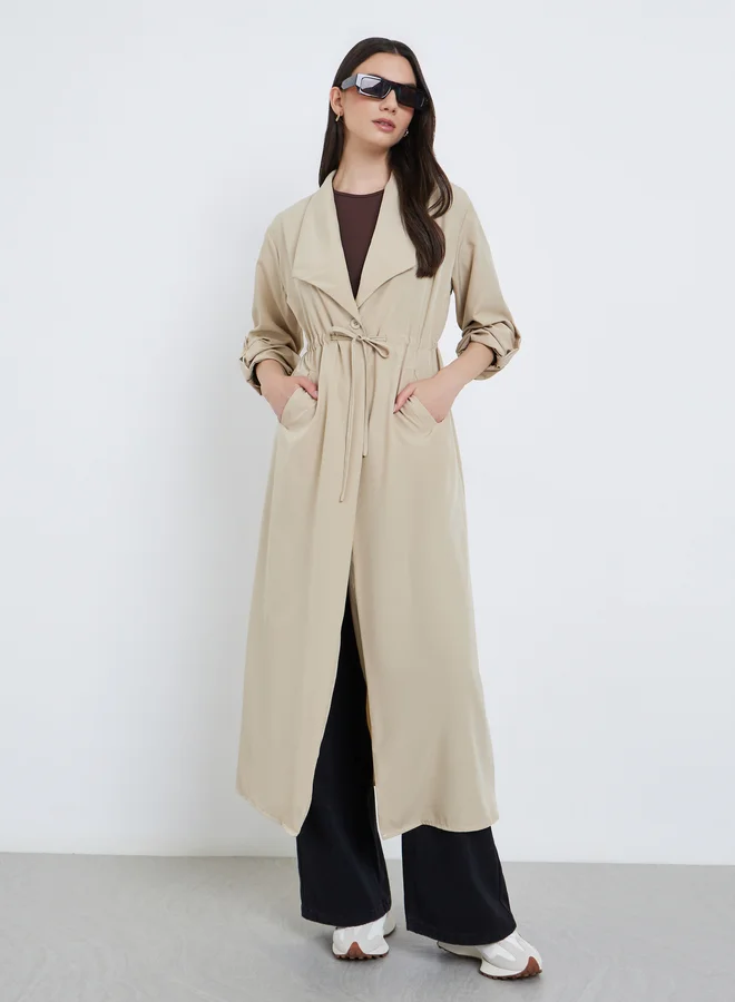 Take Two Take Two Women Solid Trench Coat Kimono with Roll-Up Sleeve