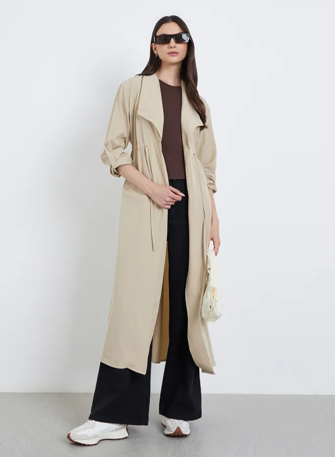 Take Two Take Two Women Solid Trench Coat Kimono with Roll-Up Sleeve
