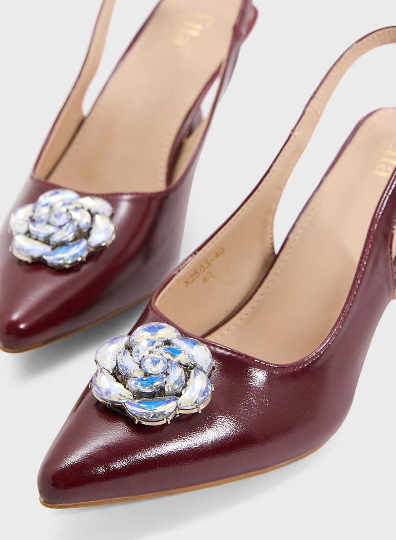 ELLA Sling Back Flower Heeled Pump - Image 4