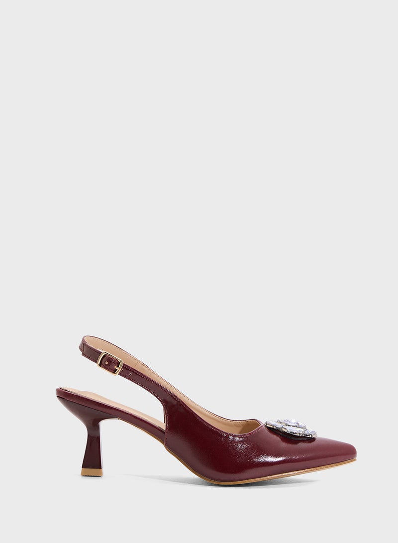 ELLA Sling Back Flower Heeled Pump - Image 1