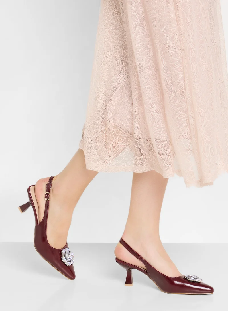 ELLA Sling Back Flower Heeled Pump