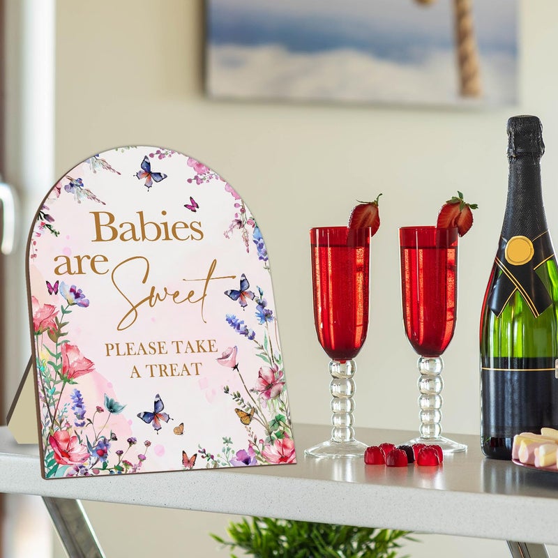 Hatzelou Sweet Babies Please Take A Treat Floral Butterfly Baby Shower Decoration Sign - Pink Welcome Sign 9 * 11IN - Image 4