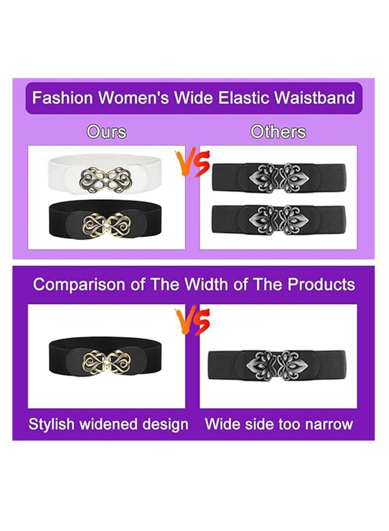 KASTWAVE Women's Wide Elastic Belt, Women Elastic Waist Belt with Shape Buckle Vintage Stretchy Waist Belt, Stretchy Waistband Ladies Retro Dress Belt for Dresses, 3 Pcs, Black, Red, Brown - Image 5
