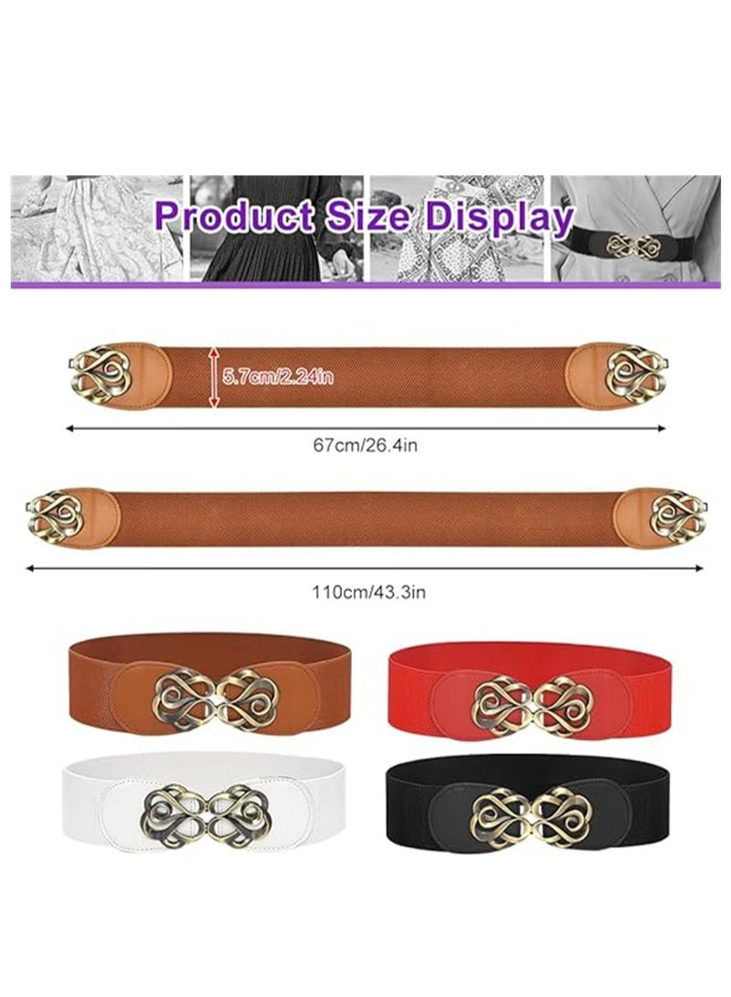 KASTWAVE Women's Wide Elastic Belt, Women Elastic Waist Belt with Shape Buckle Vintage Stretchy Waist Belt, Stretchy Waistband Ladies Retro Dress Belt for Dresses, 3 Pcs, Black, Red, Brown - Image 2