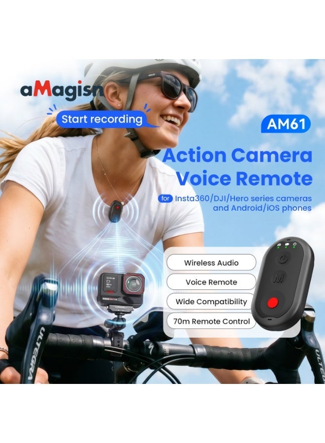 aMagisn For Insta360 DJI Hero Action Cameras & Smartphones Bluetooth Voice Remote Controller, 3-in-1 Wireless Remote with Clip-On Microphone, Voice Control, 70m Range for Vlog Cycling POV Shooting - Image 2